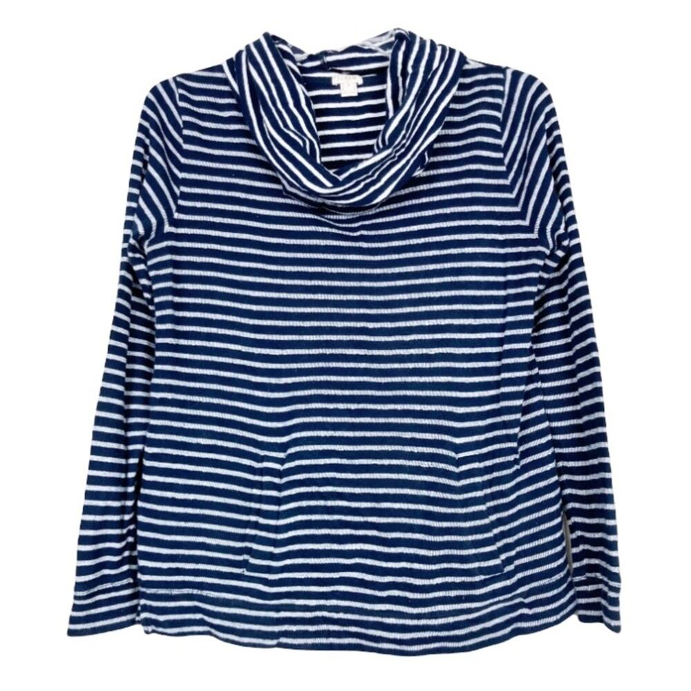 J. Crew Navy White Striped Cowl Neck Sweater Sz M
